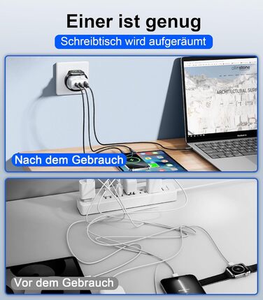 Зарядний пристрій 4-в-1 для Apple Watch та iPhone: 40W USB-C, швидка зарядка PD, сумісний з Apple Watch 10/9/8/7/6/Ultra/SE, iPhone 17/16/15 Pro Max, iPad, AirPods (Білий)