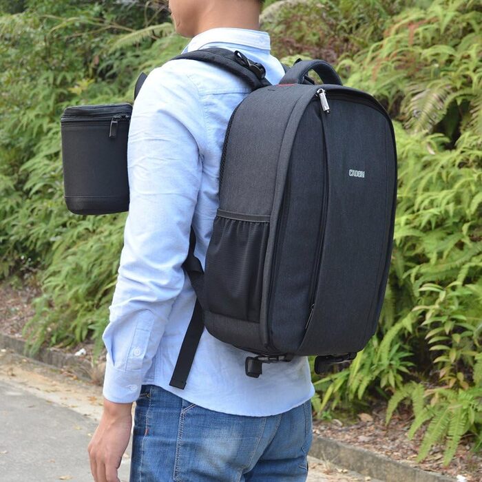 Рюкзак для фотокамери CADeN: водонепроникний, для Canon, Nikon, Sony, 2 DSLR, 7 об'єктивів, штатив, чорний