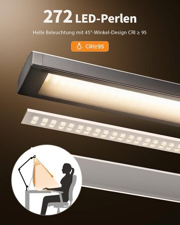 LED лампа NGTeco для робочого столу з 3 світлодіодними смугами, 99 см, регульована яскравість, захист очей, гнучкий шарнірний кріплення, 1500 люменів, архітектурна лампа з пультом дистанційного керування