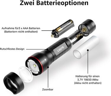 LED ліхтарик Lepro LE050 - екстремально яскравий, з кліпсою, зумується, 5 режимів, водонепроникний, для кемпінгу, відпочинку на природі, риболовлі, подарунок