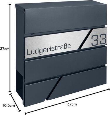 Поштовий ящик з газетницею з нержавіючої сталі, настінний, з замком та відділенням для преси - лазерне гравіювання (Модель 3)