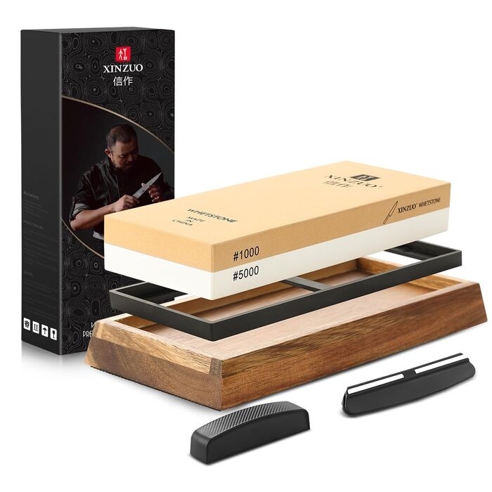 Набір для заточування ножів XINZUO: алмазний плоскою точило 2-в-1 з дерев'яною підставкою, зернистість 1000/5000