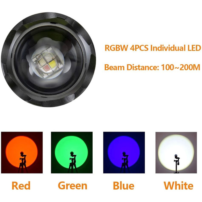 Ліхтарик Alonefire X004 тактичний LED 4 кольори, акумуляторний, водонепроникний, зум, для полювання, туризму, поліції, виживання