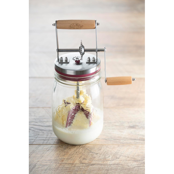 Kilner Butter Churn Glass with Hand Crank, Manual Hand Crank and Silicone Mixer, 1L, Opening: 7.2 cm, 16.5 cm x 11 cm x 27 cm, Make butter yourself in about 10 minutes, Glass butter container (pack of 2)