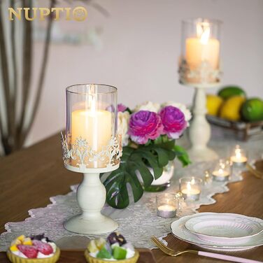 NUPTIO білі підсвічники для стовпчикових свічок, набір 2 шт. (малий і великий), готичний вінтаж, декор для весілля, Різдва, романтичної вечері, креативна настільна прикраса