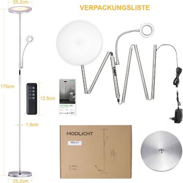 LED торшер Modlicht 35W з регулюванням яскравості, чорний, 4200LM з пультом та сенсорним керуванням, 3000-6000K, для вітальні, спальні, офісу