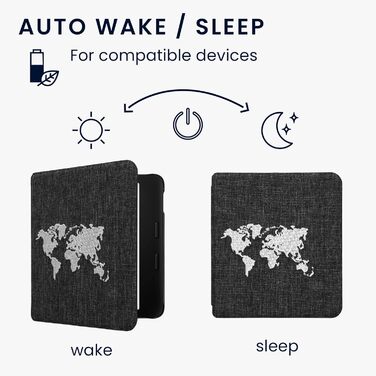 Чохол kwmobile для Tolino Vision 6: тканинний захисний чохол з малюнком серця, сірий (Travel Umriss 02-19)