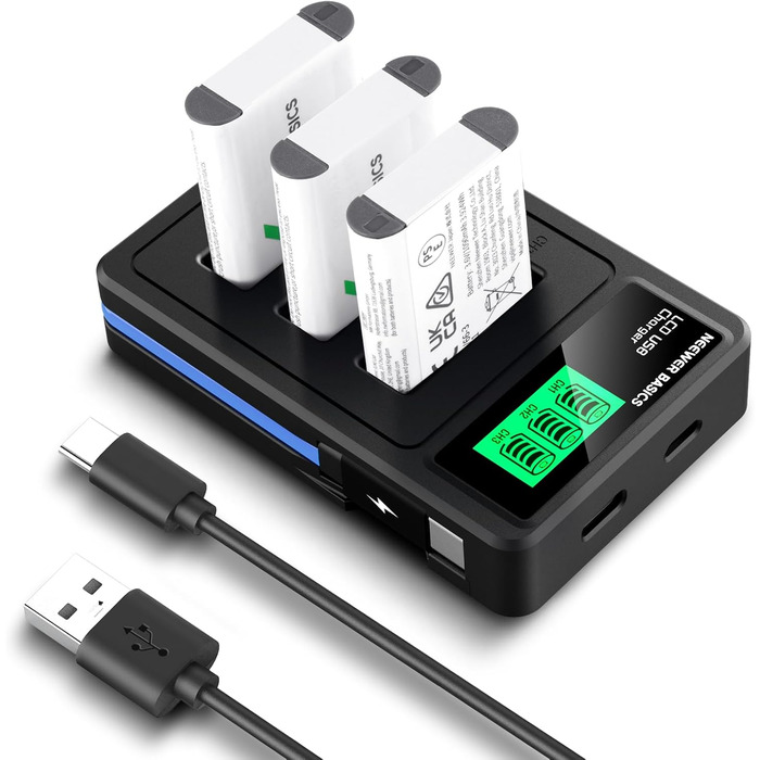 NEEWER 3 шт. Запасні акумулятори NP-BX1 з USB зарядним пристроєм, 1090mAh, сумісні з Sony ZV1, ZV-1 II, RX100, RX100II, RX100M II, HDR-AS15, HDR-AS30