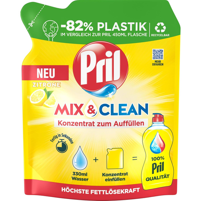 Засіб для миття посуду Pril Mix & Clean цитрусовий концентрат для дозаправки, 120 мл (набір 9 шт), висока жиророзчинна дія