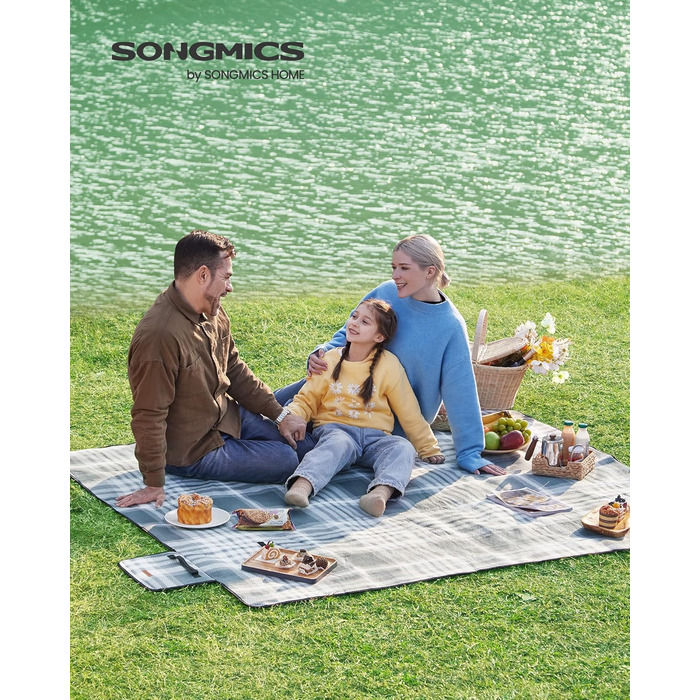 Пікнікова ковдра SONGMICS 300x200 см, водонепроникна, складна, для парку, саду, пляжу, сіро-біла