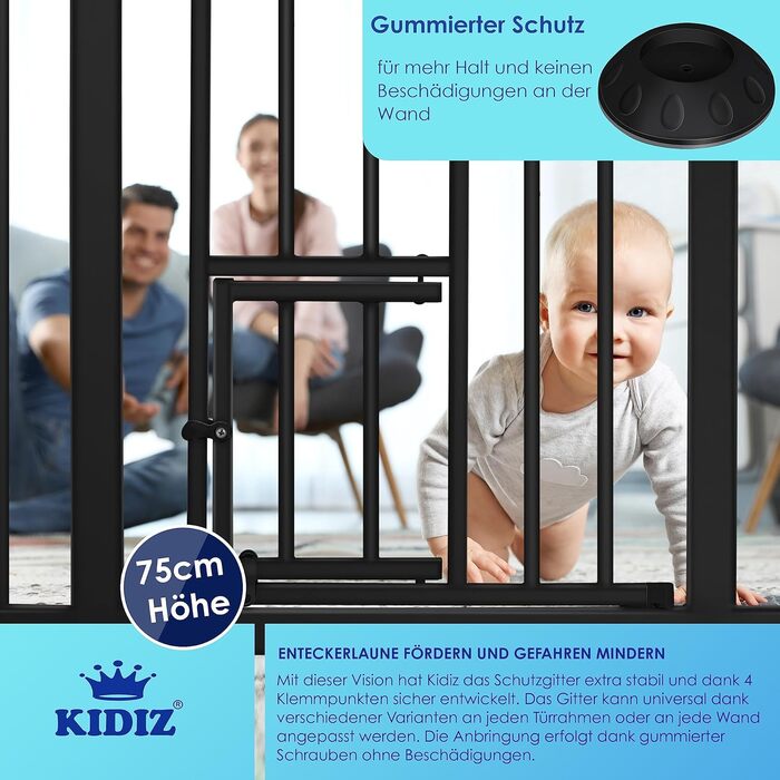 Захисне ворота KIDIZ для котів з люком, захист для дверей, ворота на сходи для дітей без свердління | Зупинка 90°, поворотні, білий колір, ширина (88-101 см)