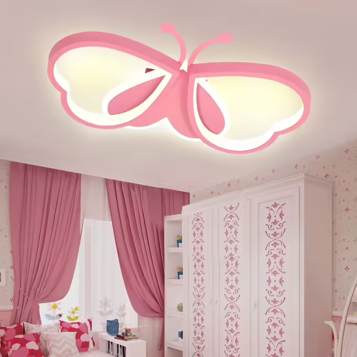 LED Butterfly Ceiling Lamp, Dimmable Acrylic Ceiling Light, Creative Ceiling Lamp for Kids' Room, Girls' Room, Bedroom, Cartoon Ceiling Light - Pink, 42cm