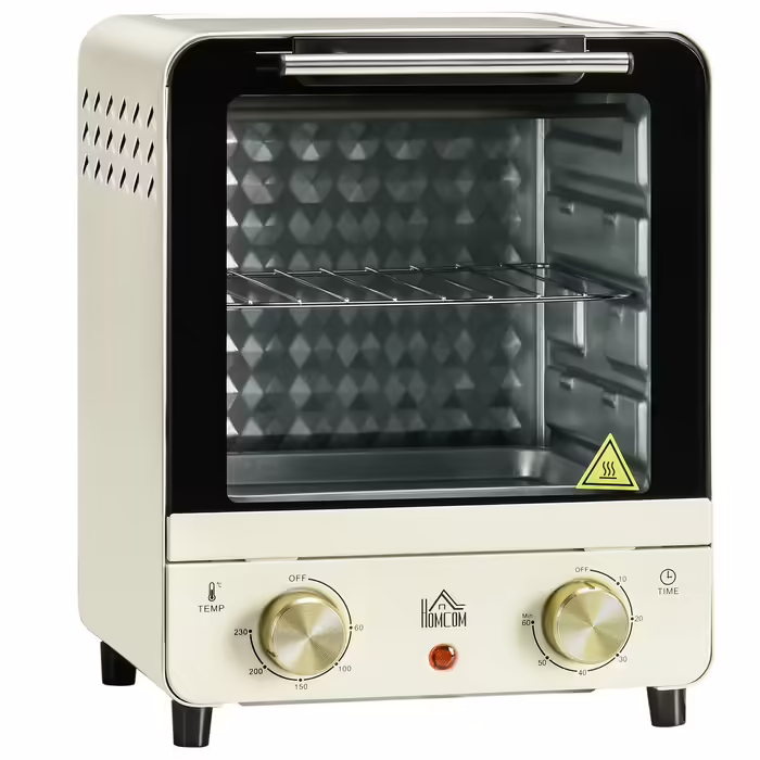 HOMCOM 15L Mini Oven with Convection 1000W 60-230°C, 1 Hour Timer, Pizza Oven including Baking Tray & Crumb Tray, cream white