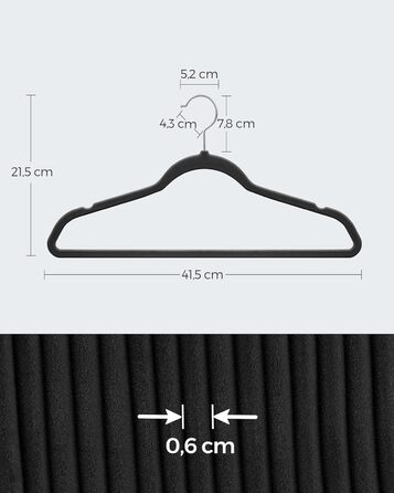 Плечики для одягу SONGMICS, велюрові, 20 шт., для сорочок, жакеток, костюмів, 41.5 см, чорні
