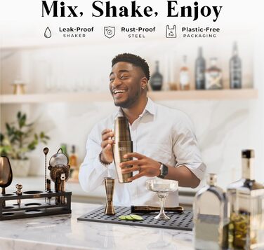 Набір бармена BARE BARREL® Mixology: 16 предметів для приготування коктейлів | Шейкер, мішалки, рецепти | Ідеальний подарунок для дому