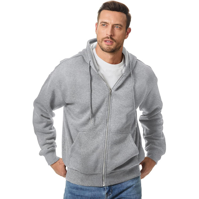 Світшот JMIERR для чоловіків: бавовна, однотонний, на блискавці, з капюшоном, з кишенями (A світло-сірий, L)