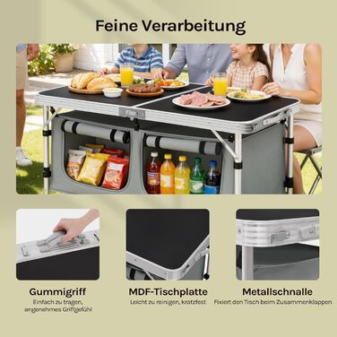 Складний алюмінієвий кемпінговий стіл-шафа WOLTU з регульованою висотою, чорно-сірий. Меблі для пікніка, пляжу, саду.