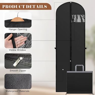 Чохли для одягу 4 шт. 60x180 см, дихаючий матеріал, з ручками, на блискавці, з віконцем. Захист для костюмів, пальто, суконь.