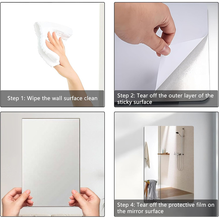4 самоклейні дзеркала, 20 x 30 см, акрилові дзеркала для стін, школи, дому, вітальні, ванної, спальні
