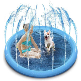 Dog Pool for Dogs, Splash Pool for Pets, 100cm Foldable Sprinkler and Splash Play Mat, Dog Splash Pool, Summer Toy, Spray Cushion Garden Outdoor Portable Sprinkler (M-150cm)
