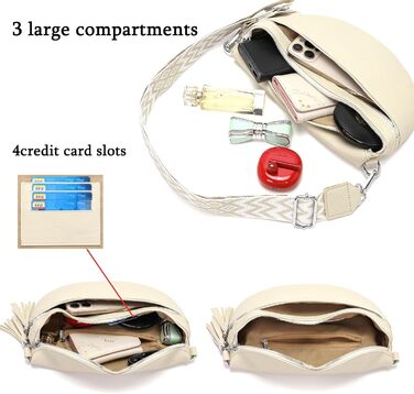 Сумка на пояс жіноча бежева через плече середнього розміру Crossbody Bag з відділенням для карт та 2 ремінцями A-beige
