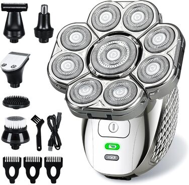 Електричний гоління для чоловіків Glatzen, IPX7 водонепроникний, 9D гнучкий плаваючий головний блок, для мокрого та сухого гоління, LED-дисплей, 120 хвилин роботи від акумулятора, 6-в-1 набір для догляду (9D)