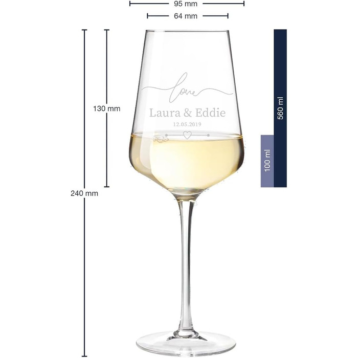 Leonardo Puccini Weinglas 560 ml 2-piece Set with Engraving for Couples - Anniversary and Engagement Gifts - Personalized Wedding Gift - Wine Glass for Women and Men - Glass Wine Goblet
