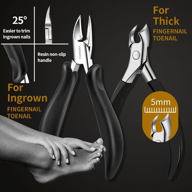 Кусачки для нігтів Zehennagelknipser для товстих нігтів, набір для літніх людей, широкі губки, прямі, міцні для врослих нігтів та пальців, обертові