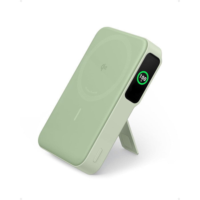 Powerbank Anker MagGo: 10000mAh, Qi2, 15W, MagSafe, USB-C, з дисплеєм та підставкою (Зелений)