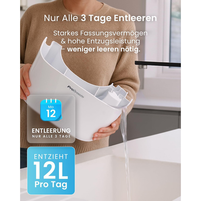 Про Бріз® Eco Kompakt 12L/день - Розумний осушувач повітря з Wi-Fi, LED-дисплеєм, функцією сушіння та автоматичним вимкненням (12л, 20 м²)