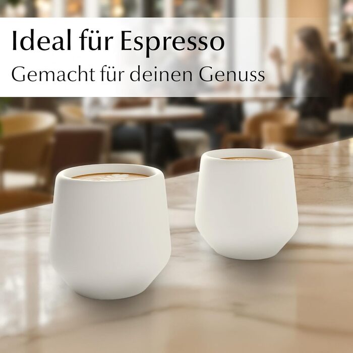 Набір чашок для еспресо Miamio (4 шт., 90 мл) - керамічні чашки без ручки, товстостінні, для мокко, білий колір, Luxe Collection