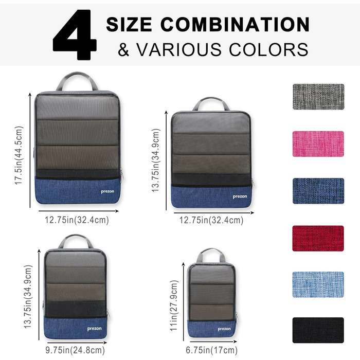 Набір компресійних валізних кубиків Prezon для організації багажу (4 шт., Marineblau)