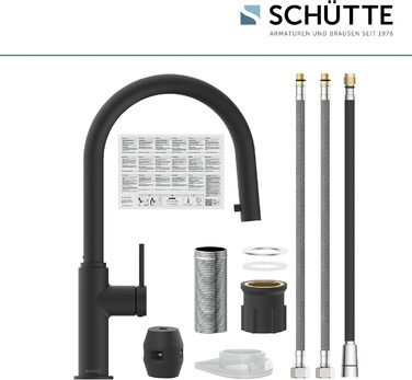 Кухонний змішувач SCHÜTTE 79562 Blackpool з висувною лійкою, поворотний на 360°, з однорідним змішувачем, чорний