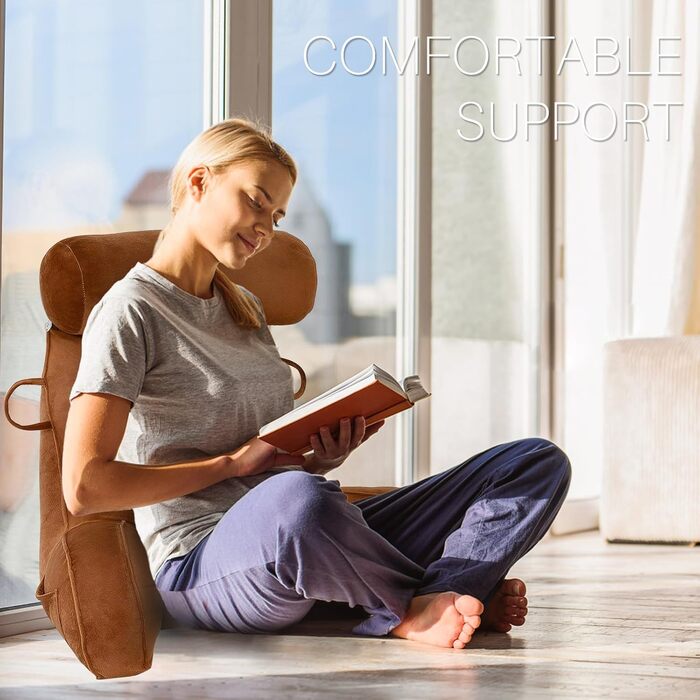 Лежанка для читання з велюру для дорослих, подушка для спини та рук для ліжка, з кишенею та знімним чохлом (колір: кавовий)