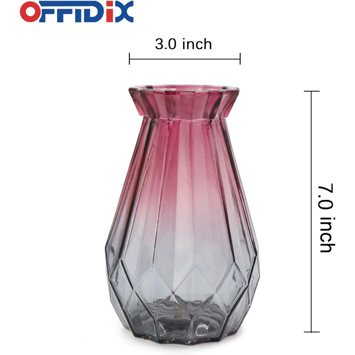Скляна ваза OFFIDIX з градієнтом кольору, багатокольорова, геометричний дизайн, для вечірок, декору, квітів, офісу чи дому (фіолетово-сіра)