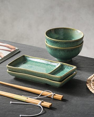 Набір посуду для суші HENXFEN: 2 тарілки, ложки, миски, зелений блиск