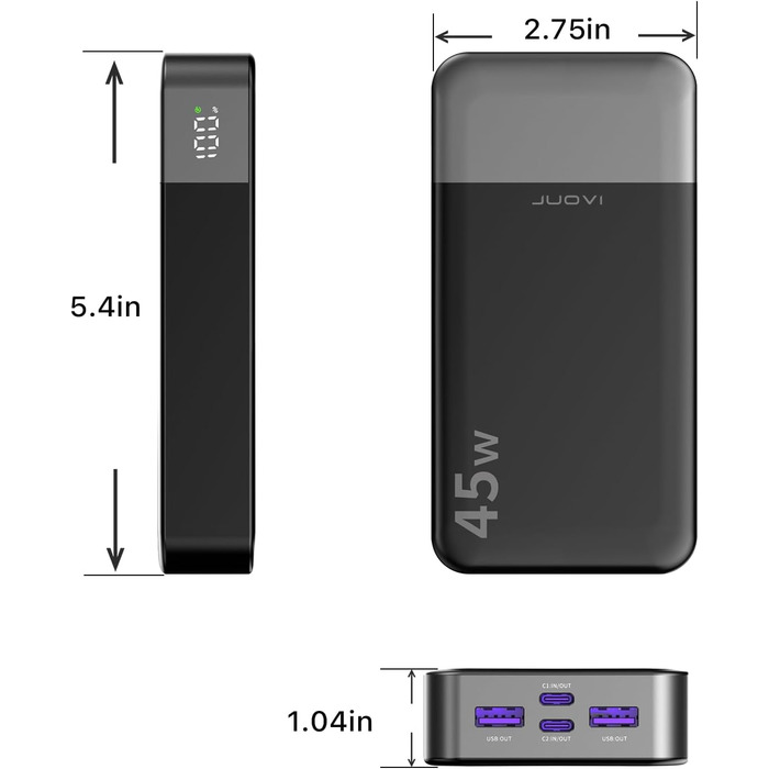 Power Bank JUOVI J2621, 20000mAh, 45W, для Switch, MacBook, iPhone, Samsung, Steam Deck та інших пристроїв