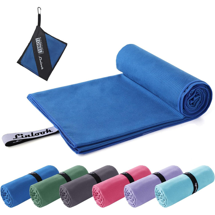 Рушник з мікрофібри Linlook – великий, компактний, швидковисихаючий спортивний рушник для пляжу, подорожей, йоги, кемпінгу, спортзали (зелений, королівський синій, 180x80 см)