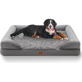 Gimars 9.5 inch Orthopedic Dog Bed for Extra Large Dogs, XL Dog Bed with Bolster & 28D Egg Crate Mattress, Waterproof Cover, Washable Plush Cover, Dog Sofa for Arthritic Dogs - half round (Rectangular, (7.5cm Mattress) L 112 x W 81 x H 17cm)