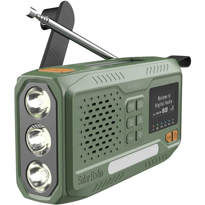 Радіо Infactory для надзвичайних ситуацій: мобільне DAB+ радіо з ручним приводом, сонячною панеллю, LED-дисплеєм, USB, Bluetooth 5