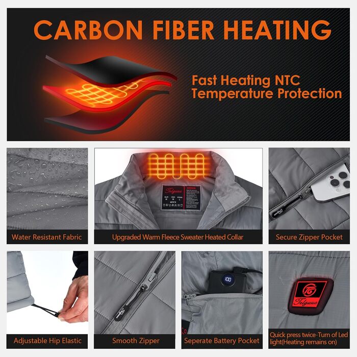 Гріюча жилетка для жінок Telguua з акумулятором 5V 12000mAh, USB-C, 4 зони нагріву, 3 режими температури, для активного відпочинку, біла (XXL, сірий)