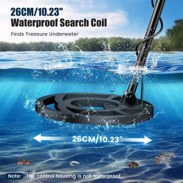 Металодетектор високоточний, регульована довжина 113-141 см, 5 режимів, акумуляторний професійний з LCD-екраном, водонепроникна котушка IP68, для дорослих та дітей, блакитний