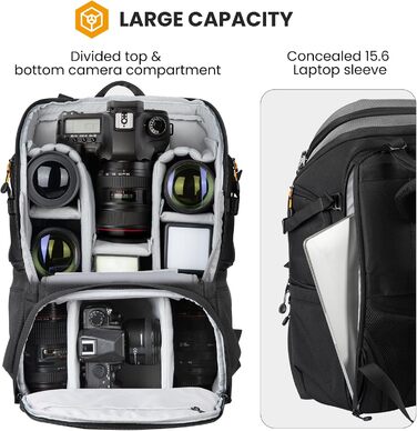 Рюкзак для камери Tarion HX-XL, 2-в-1, чорний, сірий, водонепроникний, з відділенням для ноутбука 15,6 дюймів