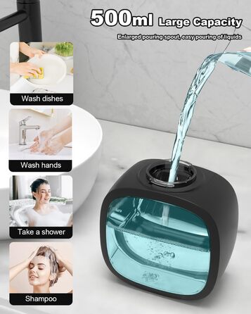 Автоматичний диспенсер для мила Dalugo з USB-C, настінний, 500 мл, електричний, сенсорний, регульований, чорний, для кухні та ванної кімнати