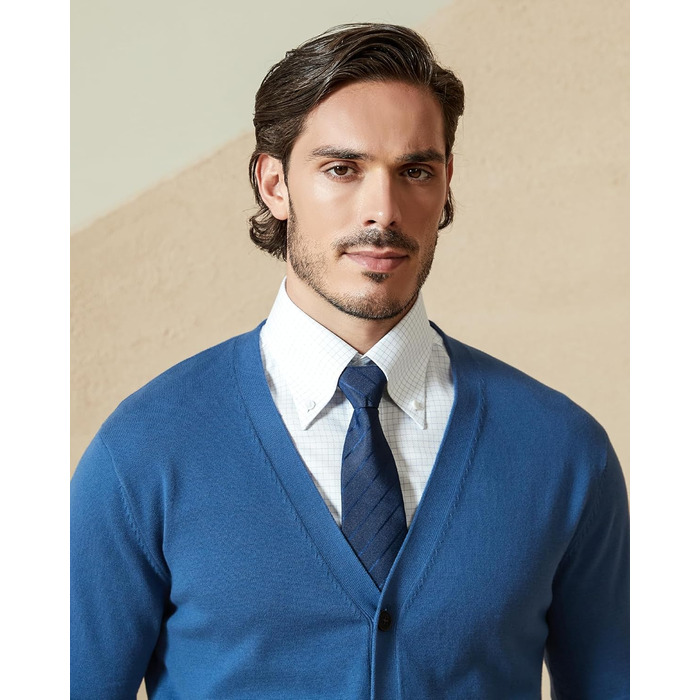 Чоловічий кардиган Kallspin з бавовни, V-подібний виріз, довгий рукав, з ґудзиками та кишенями, Casual (Синій, XXL)