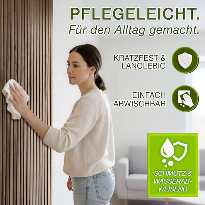 Акустичні панелі TRESKO з дерева 120×60x2,1 см, 3D ламельна стіна для шумоізоляції з вішалками для одягу, дуб натуральний (4 шт.)