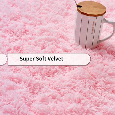 Soft, fluffy, non-slip Evitany rug for bedroom and living room, 90x160 cm, pink