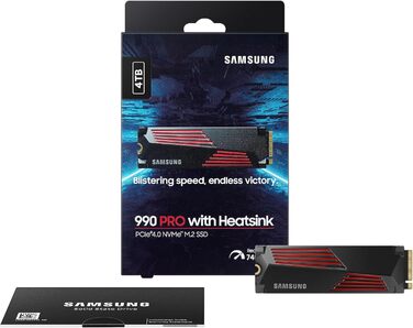 SSD Samsung 990 Pro з радіатором 4TB PCIe Gen4 NVMe 2.0 M.2 - внутрішній накопичувач для ігор, сумісний з Playstation 5