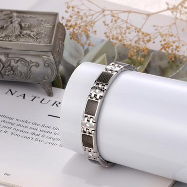 Чоловіче магнітне браслет JewelryWe з нержавіючої сталі, терапевтичний ефект, великий, масивний, з ланцюжком, для здоров'я, подарунок на День батька (вуглеволокно & цирконій, чорний/сріблястий)