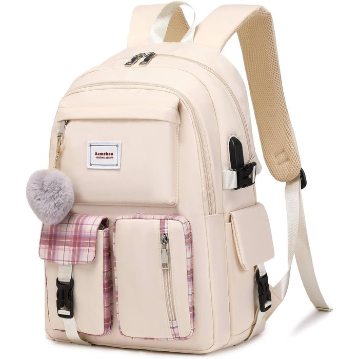 Жіночий рюкзак для ноутбука Acmebon, великий, модний, повсякденний, кремовий